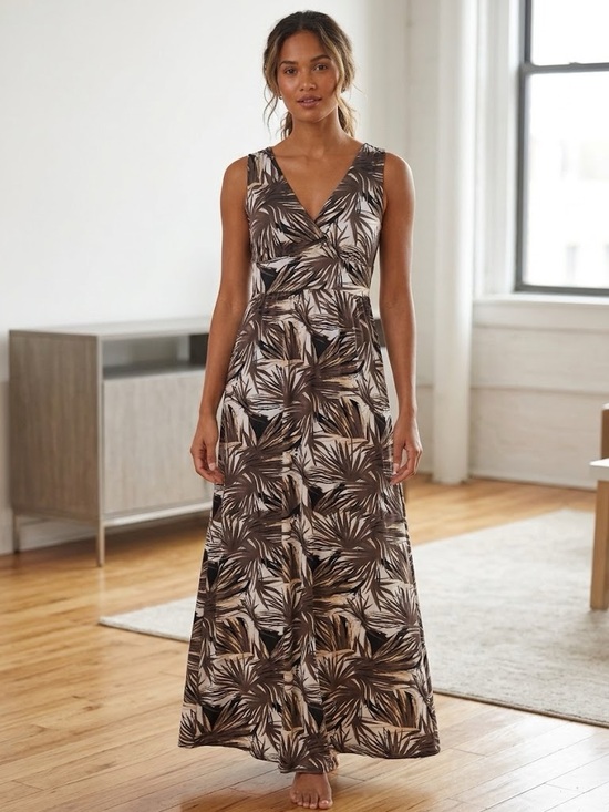 Northern Reflections Dresses & Skirts - Northern Reflections Tropical Palm Maxi Sleeveless Dress Earthy Boho Vacation
